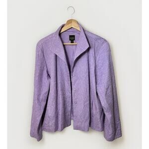 Eileen Fisher Purple 100% Silk Magnetic Closure Crinkle Jacket Large Petite